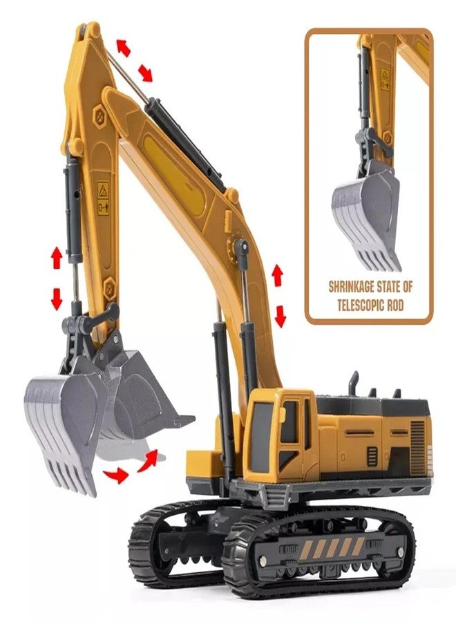 DEOXY 1/50 Metal Big Size Excavator Construction Toy Vehicle with All Moving Parts Friction Powered Toy Trucks Building Vehicles for Kids 3 Years (Yellow, Black) - Image 3