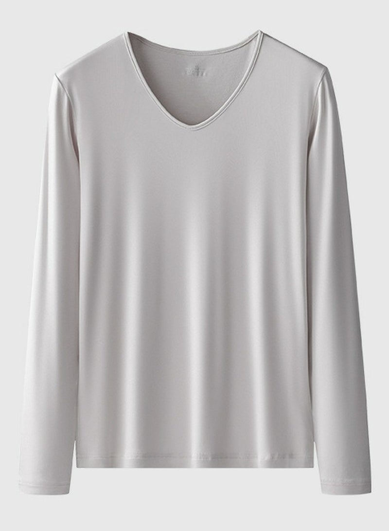 Loquat Womens Solid Color V-Neck Thin Thermal Underwear Shirt Cold Weather Base Layer,Long Sleeve T-Shirt Loungewear Apricot Grey