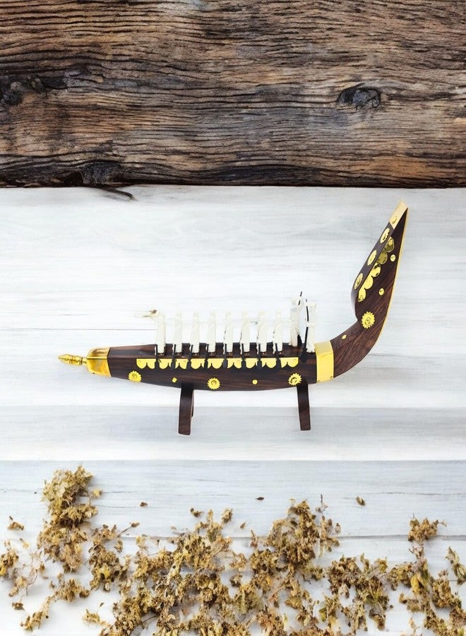 NATRIEL Kerala Traditional Wooden Race Boat Snake Boat 16 Men Decorative Miniature Showpiece Brass - Image 2