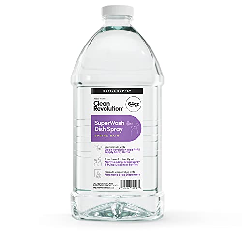 Clean Revolution SuperWash Foaming Dish Soap, 64oz, Powerful Formula Cuts Through Grease, Compatible with Dawn Powerwash Sprayers and Foamers, Spring Rain Fragrance, Clear, Extra Large - Image 1