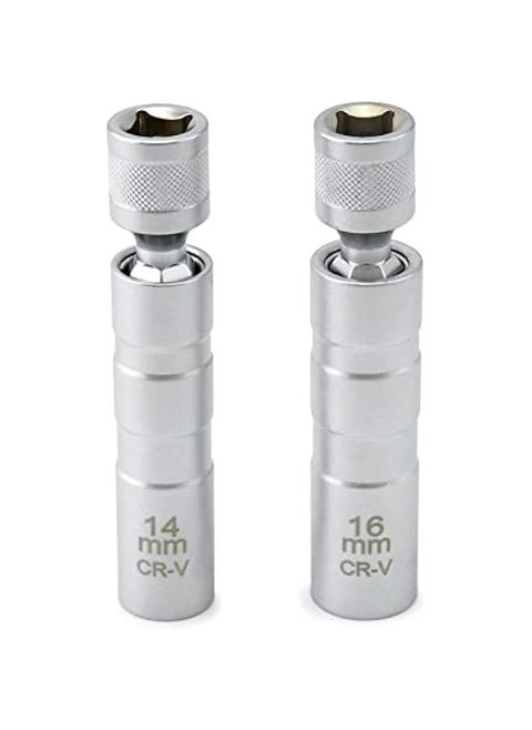 14mm&16mm Magnetic Swivel Spark Plug Socket, Thin Wall Magnetic Rotating 3/8 Drive 12 Point Standard Spark Plug Socket Removal Tool 360-degree Rotation for Maximum Flexibility