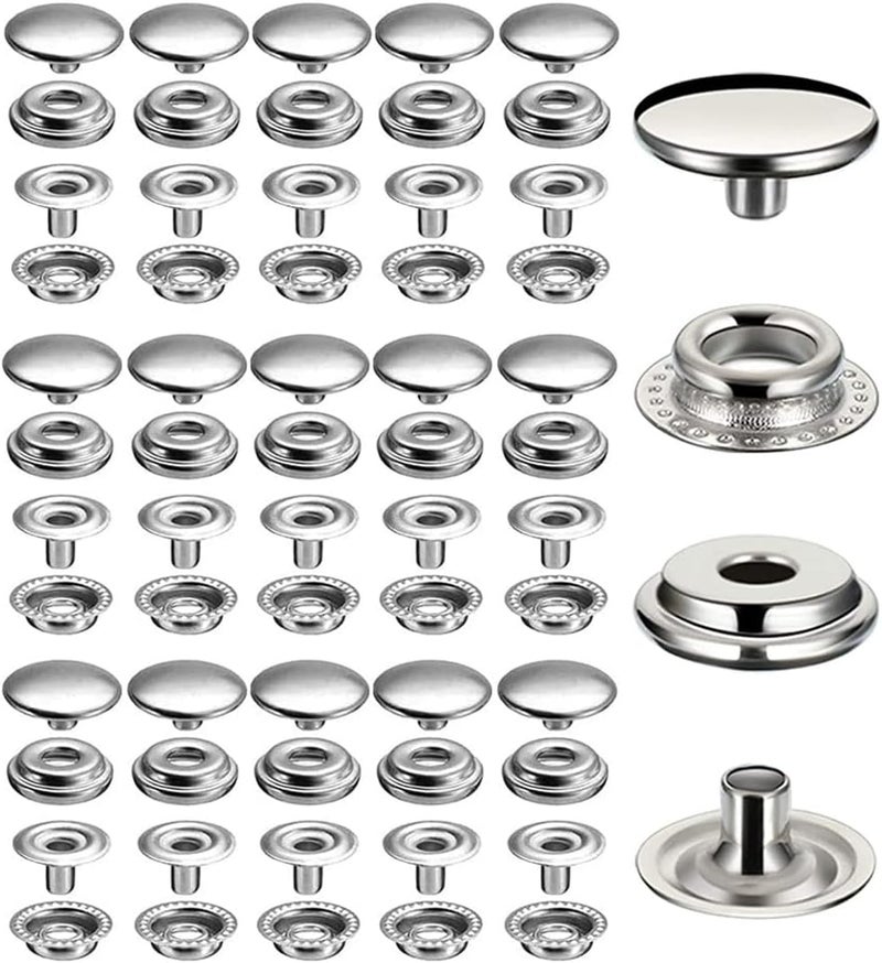 BetterJonny 240 Pieces Stainless Steel Snap Fastener, 15mm Heavy Duty Snap Button Press Stud Cap for Jeans Fabric Jackets Clothes Bag Leather DIY Craft - Image 1