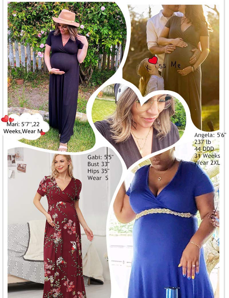 Xpenyo Women's Floral Maternity Dresses Summer Casual Short Sleeve V Neck Wrap Long Maxi Dress Pregnancy Clothes for Baby Shower, Photoshoot, Party, Daily, Nursing, Flower Light Blue S - Image 3