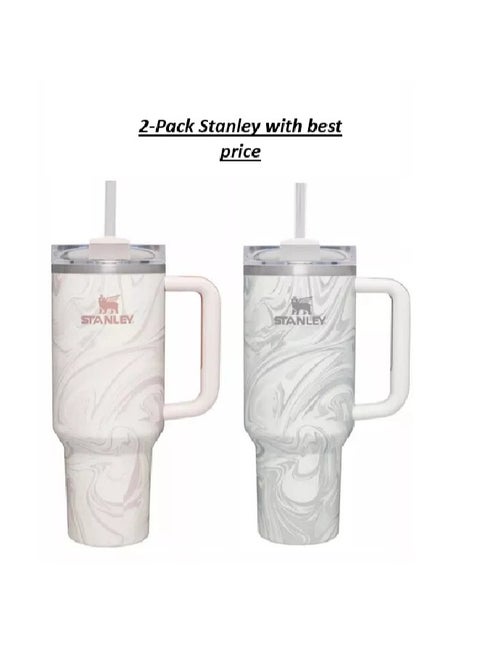 2-Pack Quencher H2.0 FlowState 40oz Stainless Steel Vacuum Insulated Tumblers with Lid & Straw – Rose Quartz & Swirl | Double-Walled Leak-Resistant Travel Cups for Hot & Cold Drinks | Durable, Reusable Water Bottles for Coffee, Gym, Office, and Outdoor Use