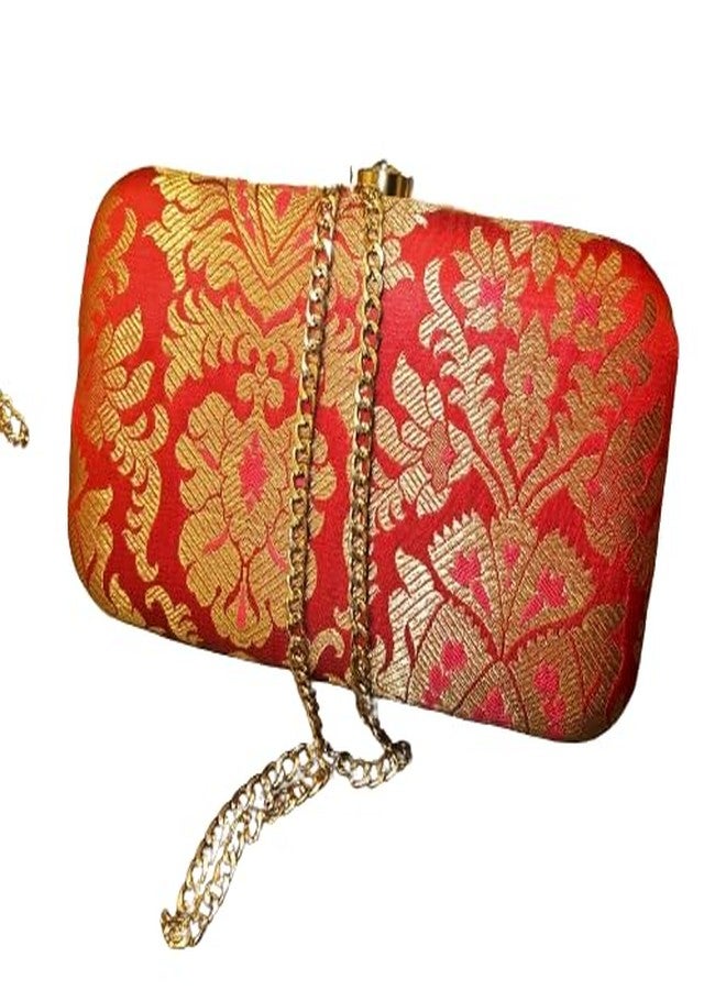 House Of Silko MAGENTA PINK BANARASI BROCADE PARTY CLUTCH WITH metal STRAP/STRING HAND PURSE FOR WOMEN - Image 1