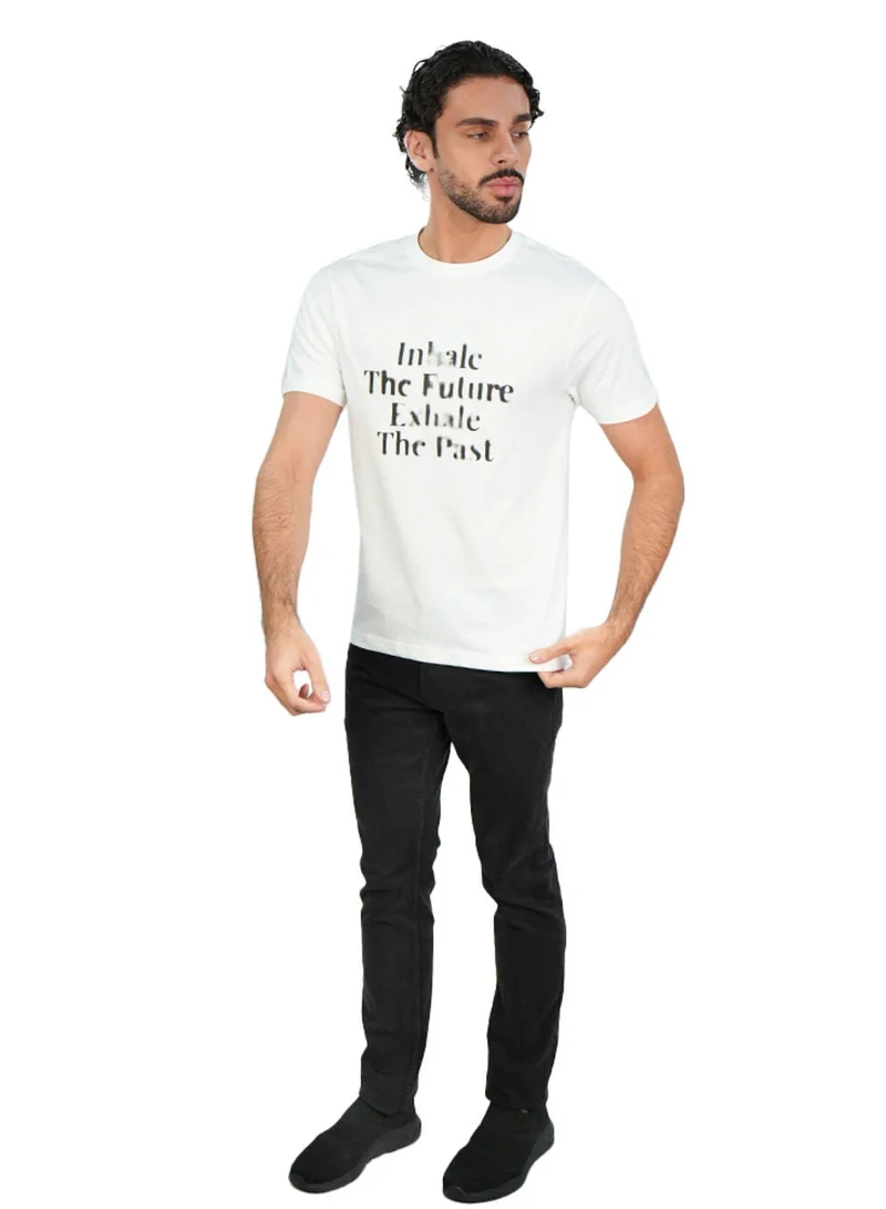 GIORDANO  Men’s Slim Cotton Crew Neck Message Print Tee for Men | Best Price UAE