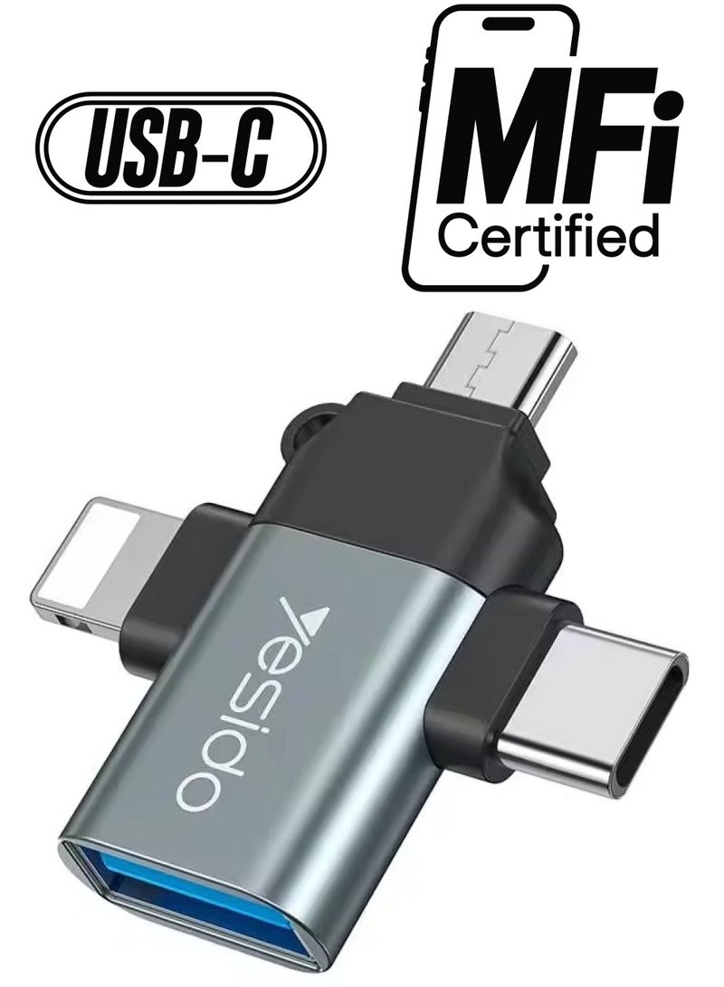 Yesido 3-in-1 USB-C to Micro 8-Pin OTG Adapter Mobile Phone to USB 3.0 for IP for Computer Use - Image 1