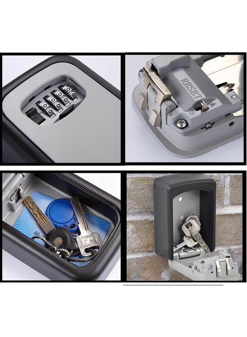 صندوق أمان بمفتاح مكون من 4 أرقام قفل مفاتيح عالي الأمان مثبت على الحائط حافظة تخزين آمنة للمفاتيح للاستخدام الداخلي والخارجي والمدرسة والمكتب رمادي أسود بلاستيك - Image 4