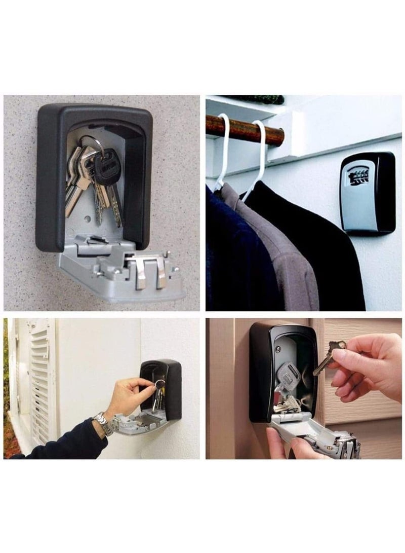 صندوق أمان بمفتاح مكون من 4 أرقام قفل مفاتيح عالي الأمان مثبت على الحائط حافظة تخزين آمنة للمفاتيح للاستخدام الداخلي والخارجي والمدرسة والمكتب رمادي أسود بلاستيك - Image 2