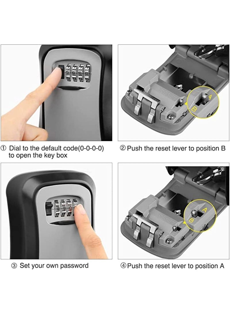 صندوق أمان بمفتاح مكون من 4 أرقام قفل مفاتيح عالي الأمان مثبت على الحائط حافظة تخزين آمنة للمفاتيح للاستخدام الداخلي والخارجي والمدرسة والمكتب رمادي أسود بلاستيك - Image 3