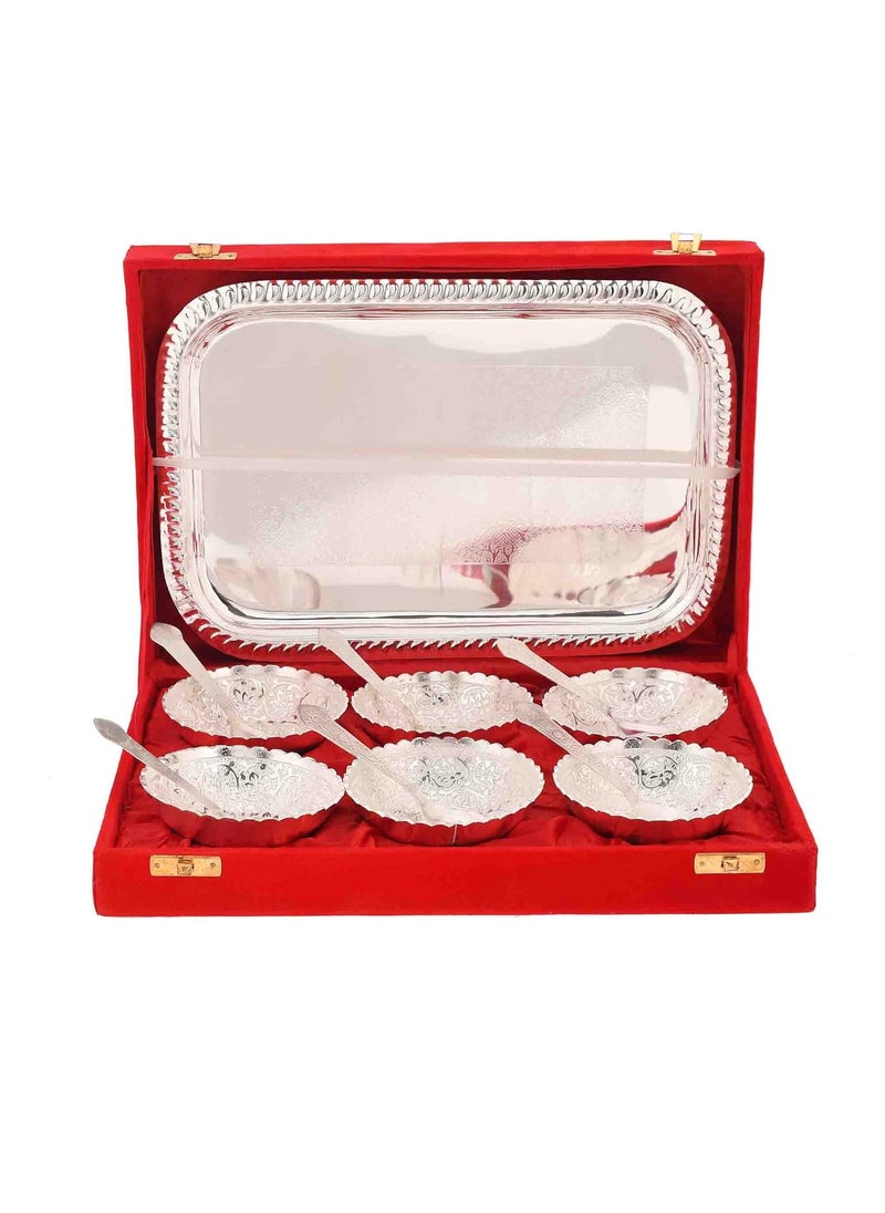 AC ANAND CRAFTS AC ANAND CRAFTS German Silver Bowl Set 13 pcs Set Silver Red Velvet Box Best for Diwali Gift Corporate Gift Navratri Gift  - Image 1