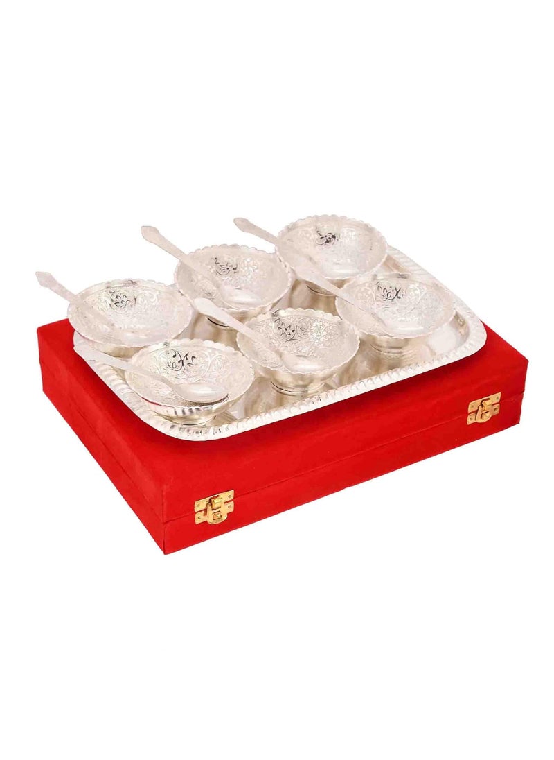 AC ANAND CRAFTS AC ANAND CRAFTS German Silver Bowl Set 13 pcs Set Silver Red Velvet Box Best for Diwali Gift Corporate Gift Navratri Gift  - Image 3