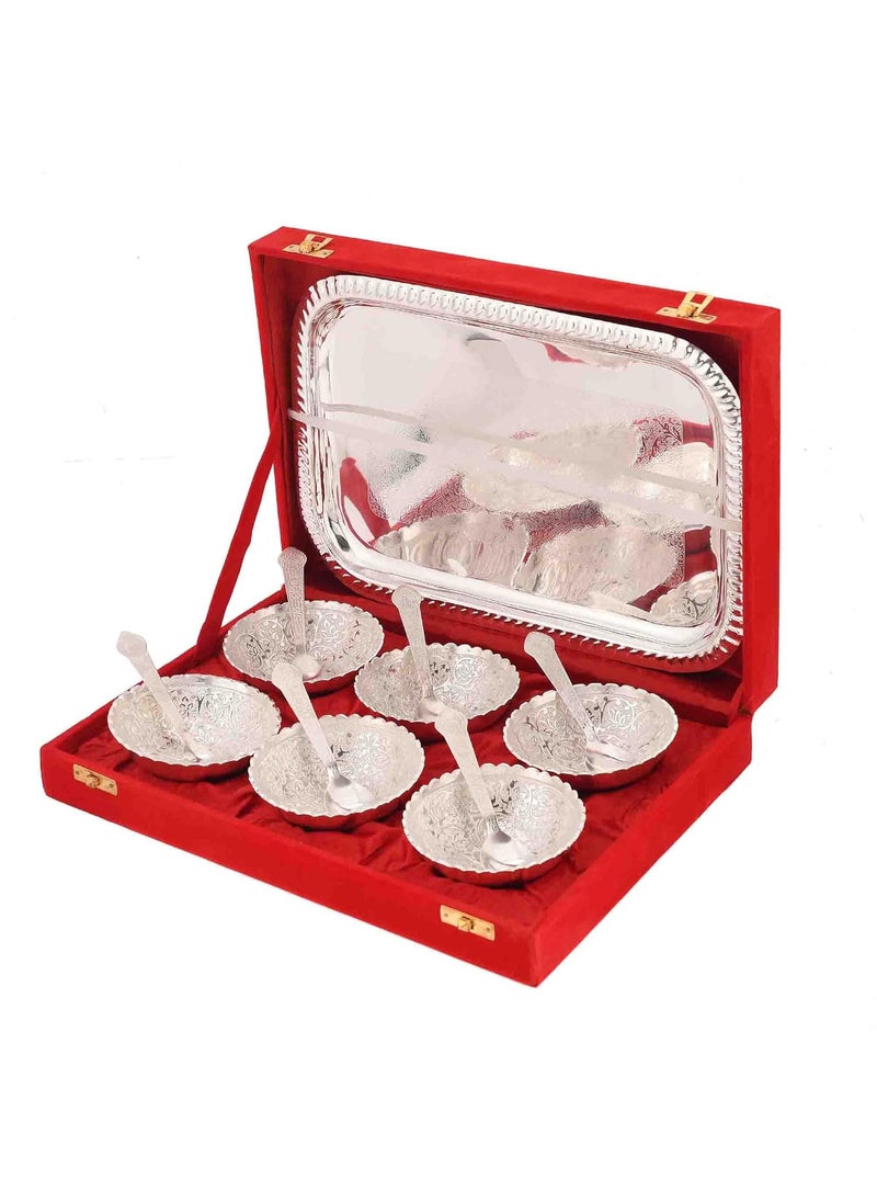 AC ANAND CRAFTS AC ANAND CRAFTS German Silver Bowl Set 13 pcs Set Silver Red Velvet Box Best for Diwali Gift Corporate Gift Navratri Gift  - Image 2