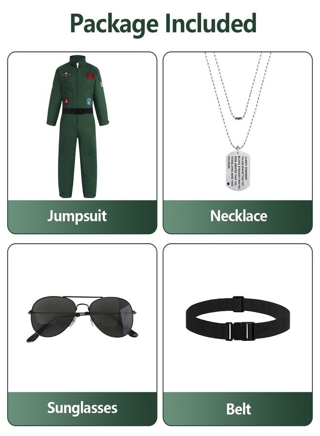 IBQ Kids Fighter Pilot Costume Boys Air Force Flight Suit Green Jumpsuit Aviator Cosplay Haloween Costumes Roleplay Dress Up Set with Top Accessories BQ049L - Image 3