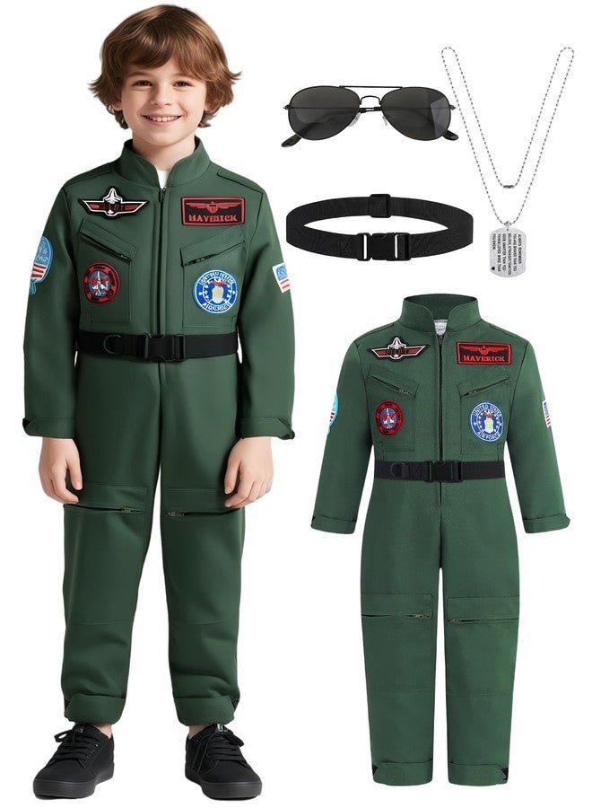 IBQ Kids Fighter Pilot Costume Boys Air Force Flight Suit Green Jumpsuit Aviator Cosplay Haloween Costumes Roleplay Dress Up Set with Top Accessories BQ049L - Image 2