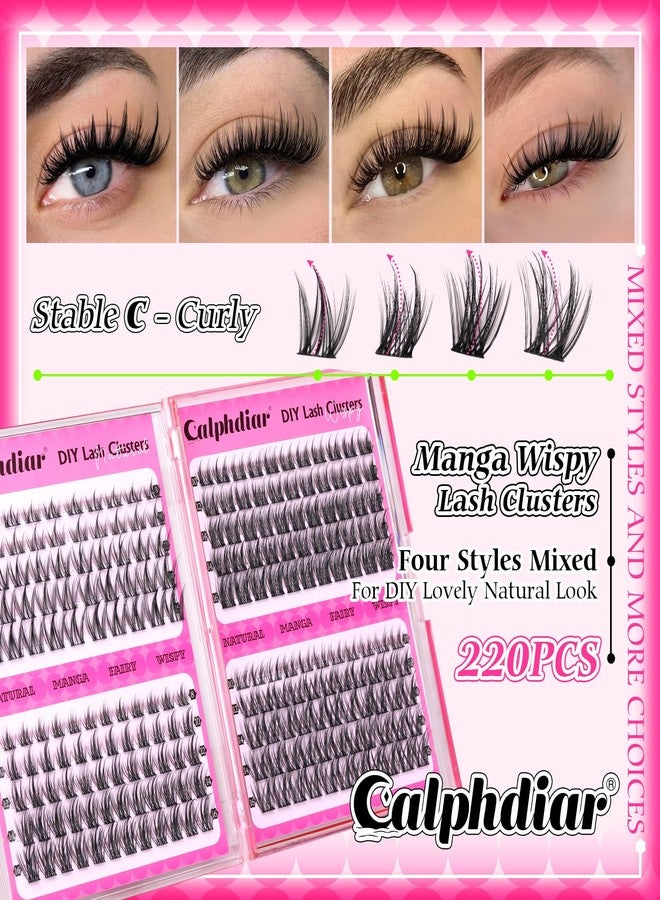 calphdiar Wispy Lash Clusters Natural Eyelashes Clusters 4 Styles Fairy Cluster Eyelash Extensions 220pcs Cluster Lashes C Curly Manga Individual Lashes 10-18mm DIY Lash Extension Natural Look by calphdiar - Image 2