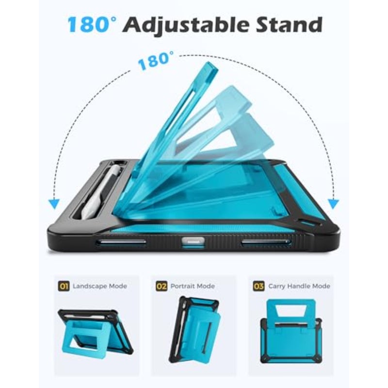 حافظة شديدة التحمل لجهاز iPad الجيل الحادي عشر A16 2025/الجيل العاشر 10.9 بوصة 2022، غطاء متين مقاوم للصدمات مع مسند دوار 180 درجة وحامل أقلام أزرق - Image 3