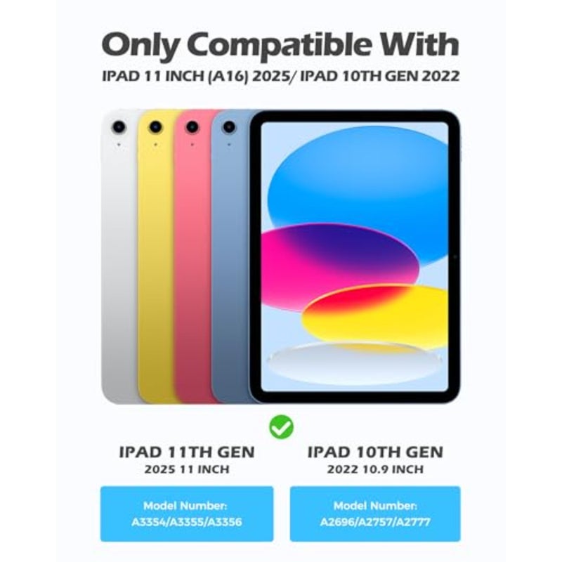 حافظة شديدة التحمل لجهاز iPad الجيل الحادي عشر A16 2025/الجيل العاشر 10.9 بوصة 2022، غطاء متين مقاوم للصدمات مع مسند دوار 180 درجة وحامل أقلام أزرق - Image 2