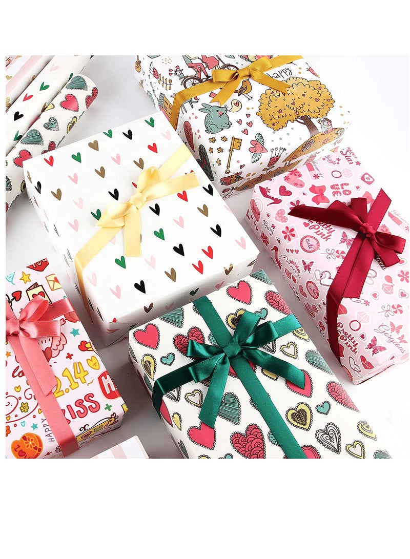 Zikra Wrapping Paper Sheets, Birthday Wrapping Paper Set Included 6 Pack Gift Wrap Paper with Ribbon Tag  Butterfly Heart Design for Birthday Bridal Baby Shower Weddings Boy Girl - Image 2