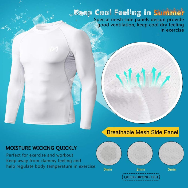 MEETYOO Men's Compression Shirt, White, Medium - Image 2