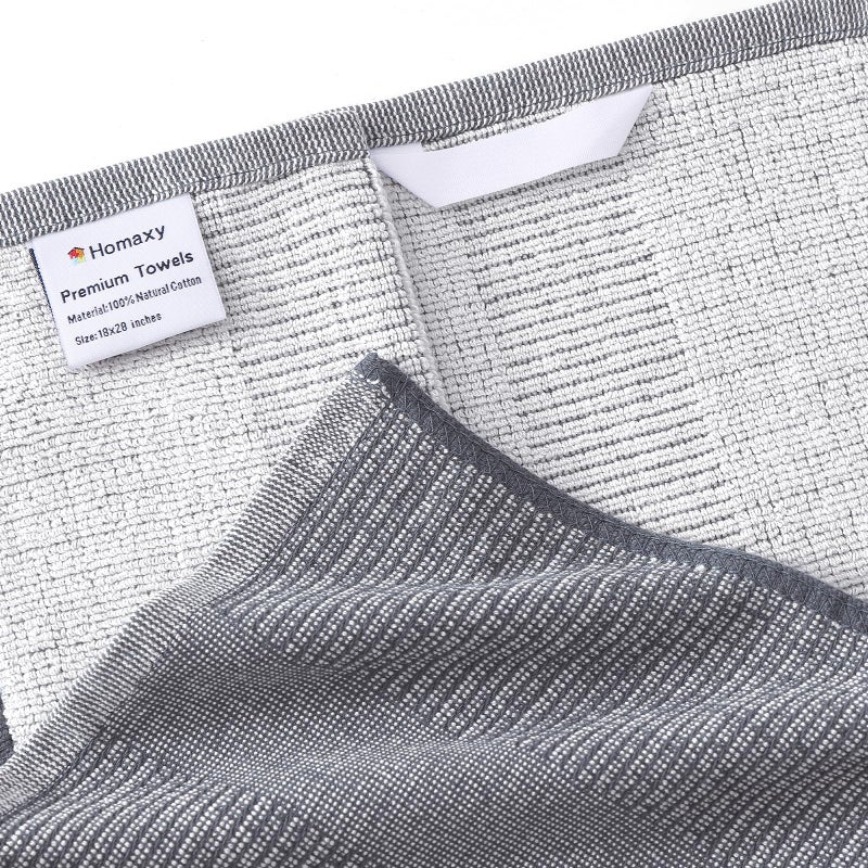 Homaxy Premium Kitchen Towels(18â€x 28â€, 6 Pack), Large Cotton Kitchen Hand Towels, Flat and Terry Dish Towels, 380 GSM Highly Absorbent Tea Towel Set with Hanging Loop, Grey/Khaki/Black - Image 2