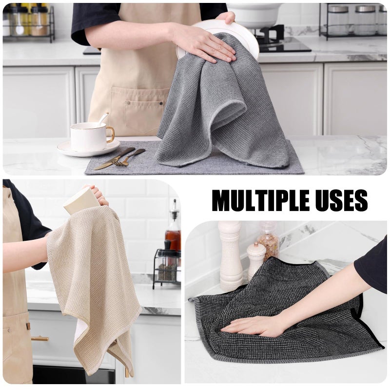 Homaxy Premium Kitchen Towels(18â€x 28â€, 6 Pack), Large Cotton Kitchen Hand Towels, Flat and Terry Dish Towels, 380 GSM Highly Absorbent Tea Towel Set with Hanging Loop, Grey/Khaki/Black - Image 4