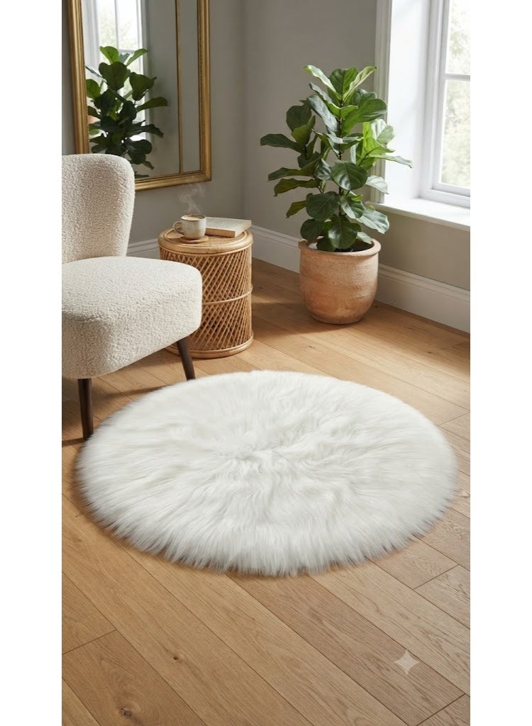 Ultra-Soft Faux Fur Round Area Rug - Elegant Modern Fluffy Accent Carpet for Living Room, Bedroom & Nursery in Pure White - Image 1