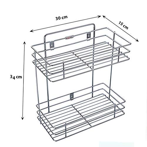 DHAVJStainless Steel 2 Layer Wall Mount Multipurpose Storage ShelfRack for Bathroom and Home Kitchen1pc - Image 2