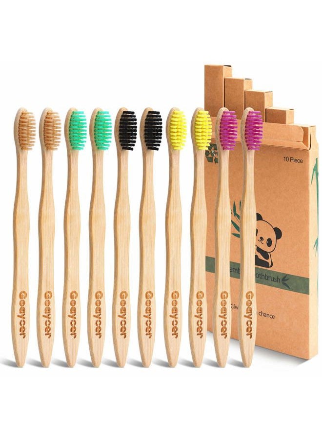 Goaycer Eco Friendly Bamboo Toothbrush, 10Pack Medium Firm Bristles Biodegradable Bulk Wooden Toothbrushes - Image 1