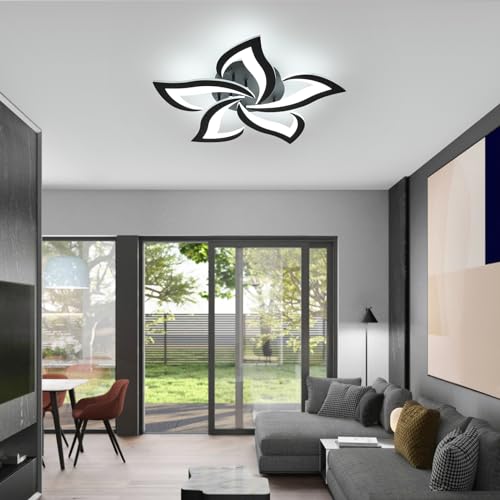 Goeco 23.62'' Modern Flush Mount Ceiling Light with Remote Control, Black 5-Petals Flower Dimmable LED Ceiling Light for Living Room, Kitchen, Dining Room, Bedroom - Image 3