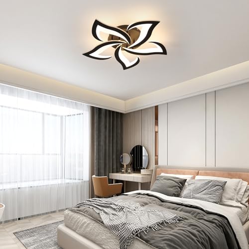 Goeco 23.62'' Modern Flush Mount Ceiling Light with Remote Control, Black 5-Petals Flower Dimmable LED Ceiling Light for Living Room, Kitchen, Dining Room, Bedroom - Image 4