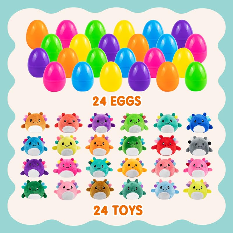 Zesua Easter Basket Stuffers Easter Basket Essentials 24 Pack Prefilled Plastic Eggs with Axolotl Plush Toys Mini Mexican Salamander Stuffed Animals for Kids Easter Gifts Classroom Exchanges Party Favors - Image 4
