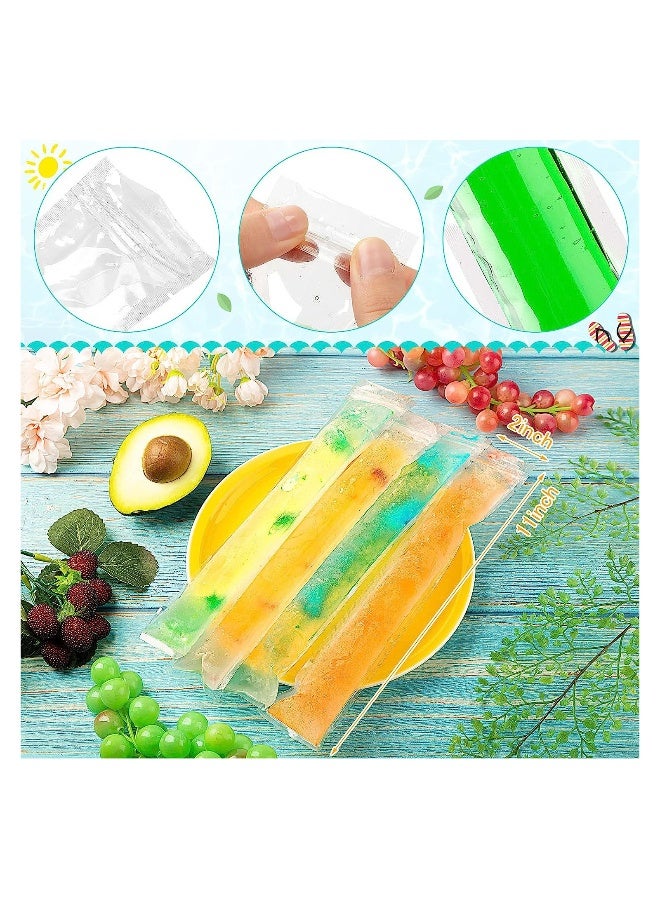 200 Pcs Disposable Ice Lolly Mold Bags with Zip Seals Ice Candy Bags Ice Candy Pouches and 1 Pcs Funnel for Yogurt Sticks Juice Fruit (11 x 2 inch)