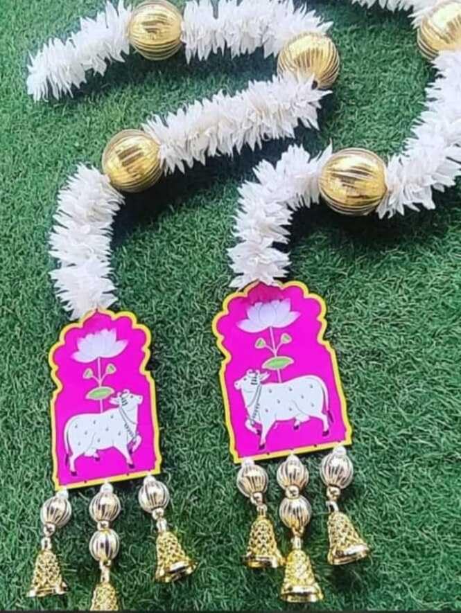 Sellplus Cow Painting with Paper Gajra Hanging Diwali Decorations Wall Door Hanging Toran for Door Rajasthani Home Living Room Decoration
