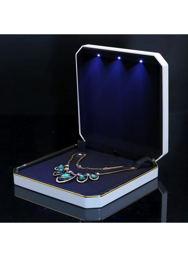 HSLFUAI Necklace Organizer Box with Led Light,Jewelry Box for Necklace, Necklace Boxes for Jewelry Gift,Jewelry Gift Box for Wedding, Birthday, Valentine' Day, Mother'S Day, Christmas - Image 1