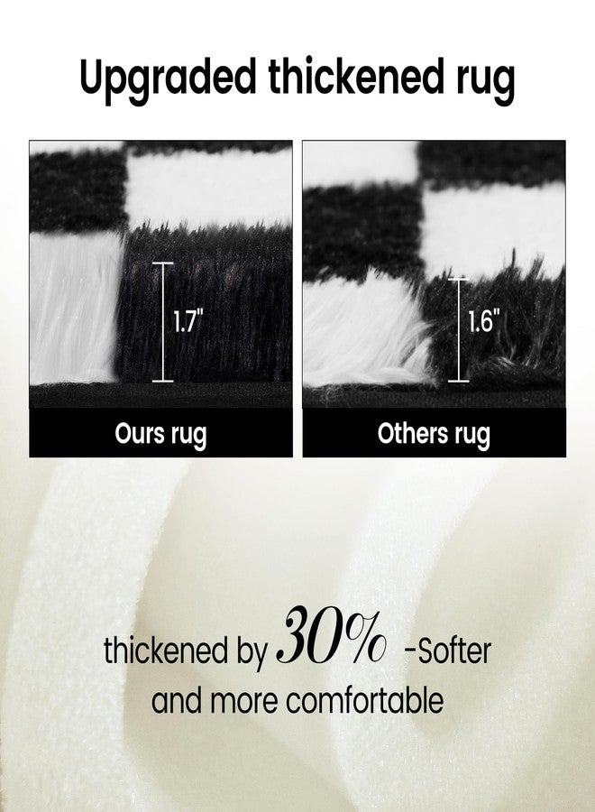 TOOHUB Super Soft Carpet for Bedroom 6x9ft Black White Classic Plaid Shaggy Rug Non-Slip High Pile Soft Fluffy Fluffy Rug for Living Room Bedroom - Image 4