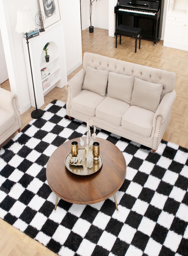 TOOHUB Super Soft Carpet for Bedroom 6x9ft Black White Classic Plaid Shaggy Rug Non-Slip High Pile Soft Fluffy Fluffy Rug for Living Room Bedroom - Image 2