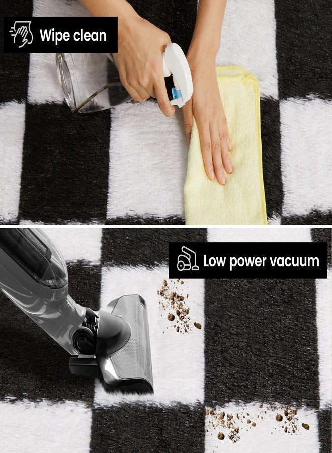 TOOHUB Super Soft Carpet for Bedroom 6x9ft Black White Classic Plaid Shaggy Rug Non-Slip High Pile Soft Fluffy Fluffy Rug for Living Room Bedroom - Image 3
