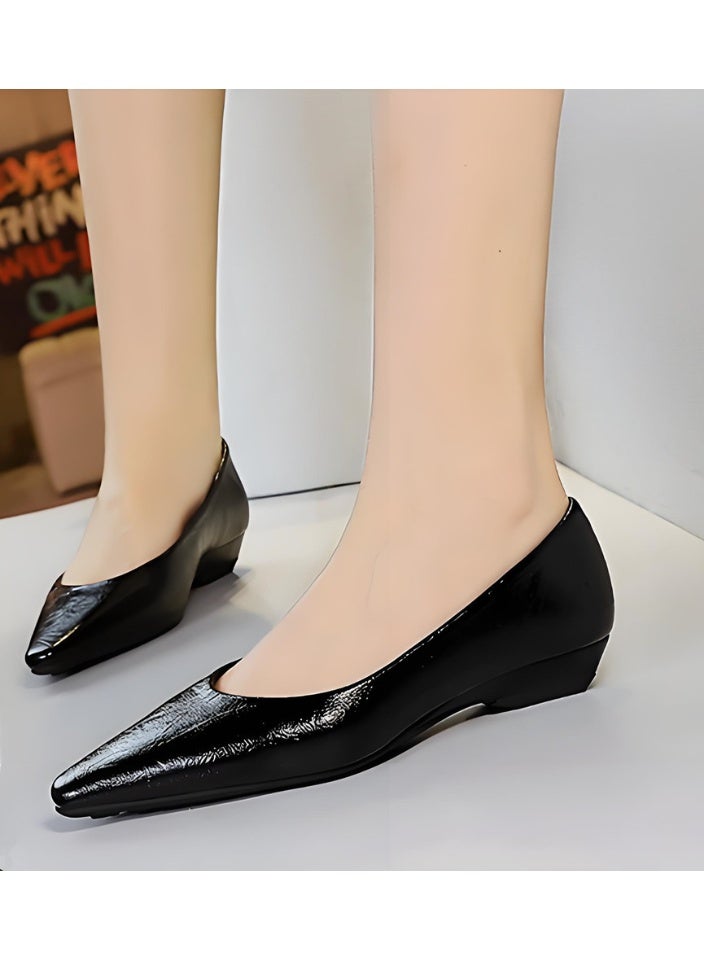 بيج تري المرأة منخفضة أسفين الأحذية مريحة مغلقة موجهة إصبع القدم أحذية مسطحة أسود - Image 3