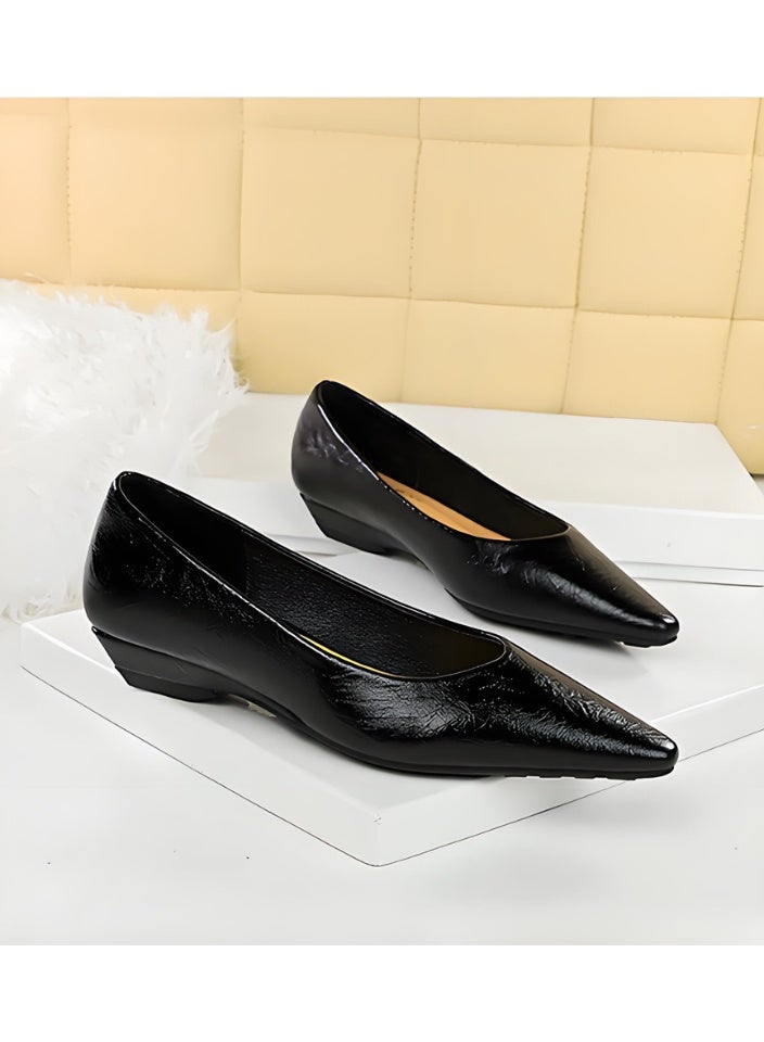 بيج تري المرأة منخفضة أسفين الأحذية مريحة مغلقة موجهة إصبع القدم أحذية مسطحة أسود - Image 2