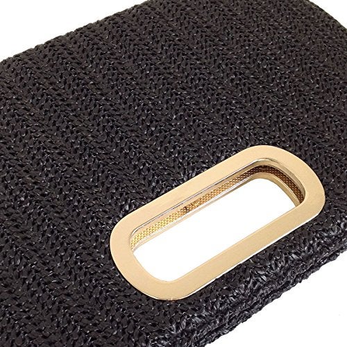 JNB Top Handle Straw Clutch, Black Medium - Image 4