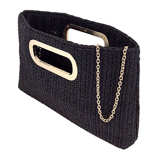 JNB Top Handle Straw Clutch, Black Medium - Image 3