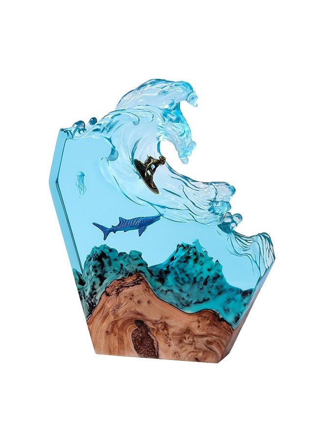 dcvbny Resin LED Ocean Surfing Night Lights,Handmade Wooden Epoxy Resin Bedside Table Lamp,3D Art Ornaments Office Bedroom Room Party Decor for Surfer Men Women Boys Girls (8-inch Surfing) - Image 1