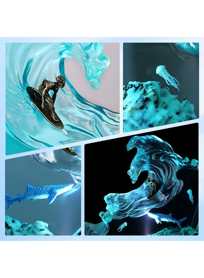 dcvbny Resin LED Ocean Surfing Night Lights,Handmade Wooden Epoxy Resin Bedside Table Lamp,3D Art Ornaments Office Bedroom Room Party Decor for Surfer Men Women Boys Girls (8-inch Surfing) - Image 5