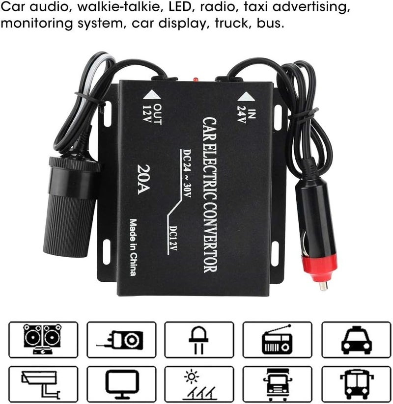 DEWIN Power Converter Car Truck Electric Inverter Voltage Reducer - 20A Car Power Supply Converter Transformer 24V To 12V Cigarette Lighter Type - Image 3