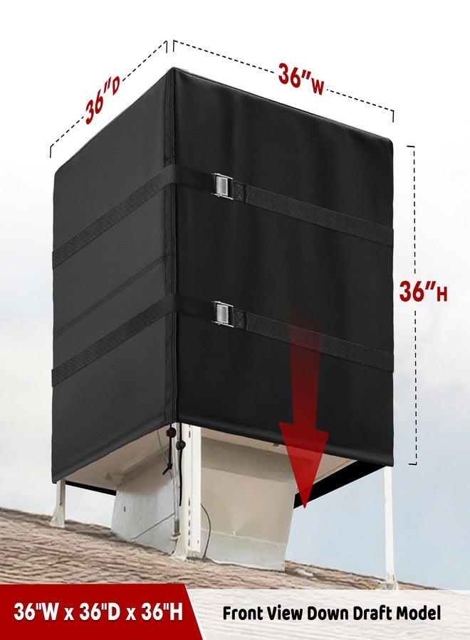SUNICO Down Draft Swamp Cooler Cover, Waterproof and Windproof Rooftop Evaporative Cooler Cover with 2 Metal Buckles Adjustable Straps 36"W x 36"D x 36"H - Black - Image 2