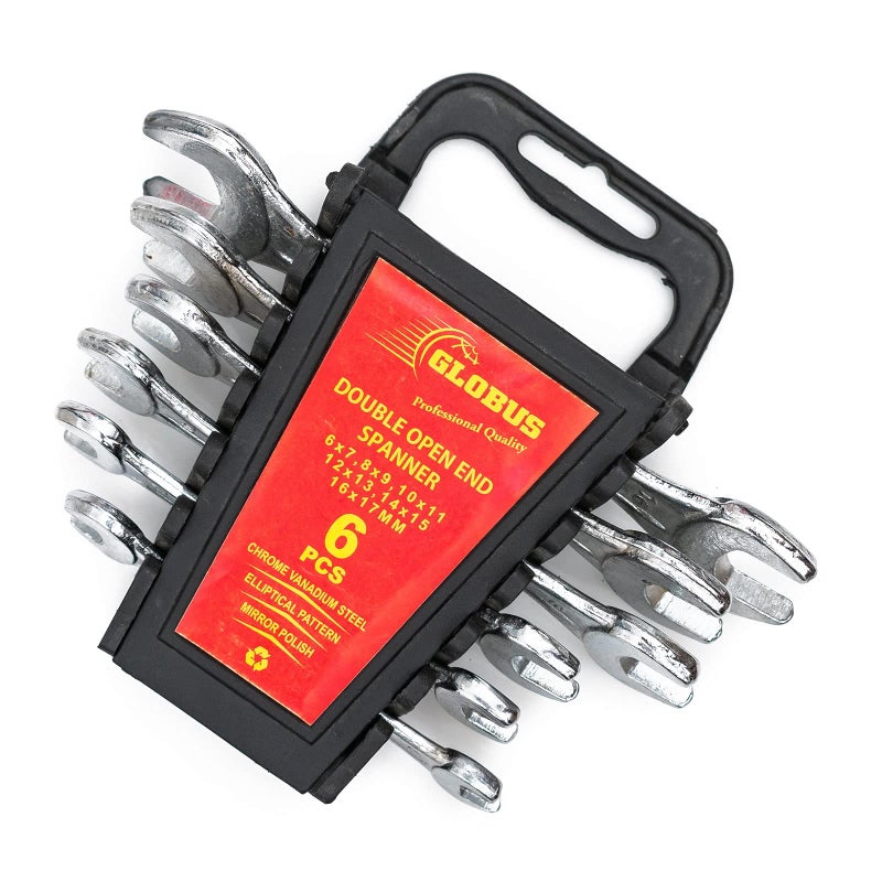 GLOBUS 1428 STEEL HAND TOOL SET/2 PCS ( ALLEN KEY SET/9 PCS, DOUBLE OPEN END SPANNER SET/6 PCS IN RAKE CHROME MATT FINISH ) - Image 3