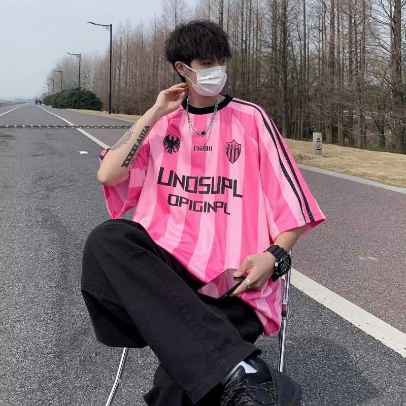 2024 Summer T-Shirt Fashion Fashion Brand Loose Fashion Half Sleeve Fashion Urban Crew Neck Striped Thin Men - Image 2