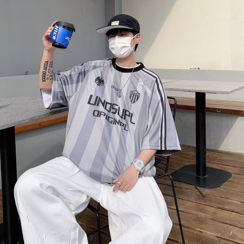 2024 Summer T-Shirt Fashion Fashion Brand Loose Fashion Half Sleeve Fashion Urban Crew Neck Striped Thin Men - Image 5
