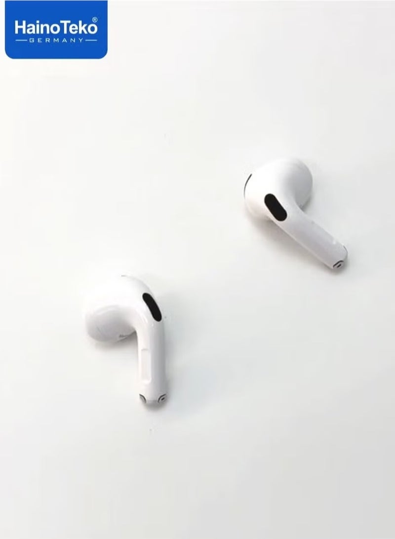 Haino Teko Air-6 Bluetooth Earphones with Built-in Speaker, Multi-Functional Touch Control, High-Quality Microphone, Compatible with iPhones & iPads – Wireless Earbuds for Music, Calls & Hands-Free Experience, White - Image 4